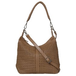 Martha, Belsac camel skuldertaske/crossbody med flettet skind