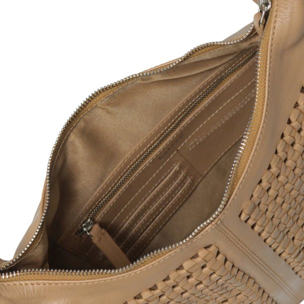 Martha, Belsac camel skuldertaske/crossbody med flettet skind