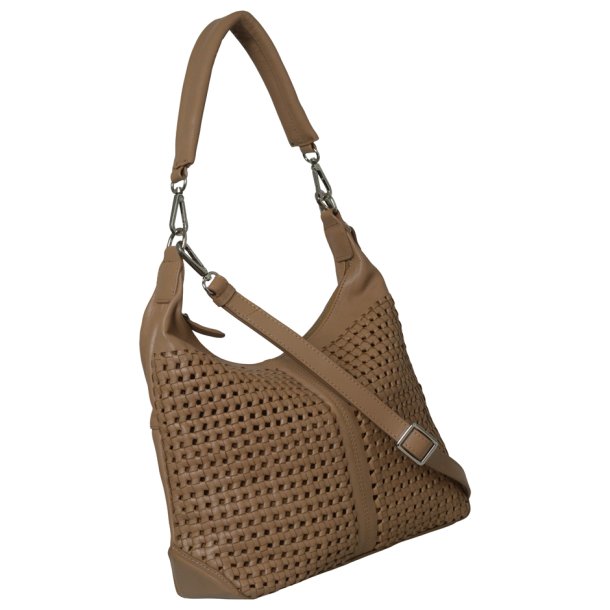 Martha, Belsac camel skuldertaske/crossbody med flettet skind