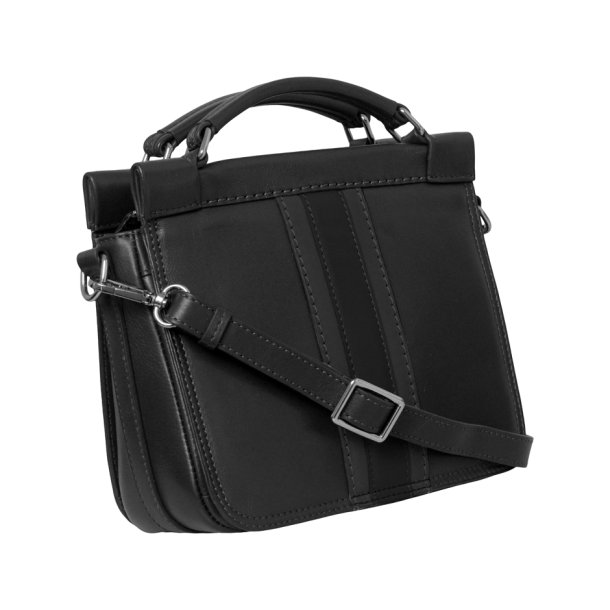 Nano, Belsac sort crossbody i skind med flere rum og lang regulerbar rem