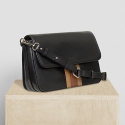Nasha, Belsac sort crossbody i skind med lodrette striber i  kontrastfarver