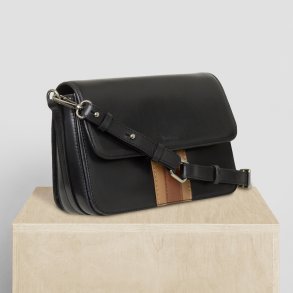 Nasha, Belsac sort crossbody i skind med lodrette striber i  kontrastfarver