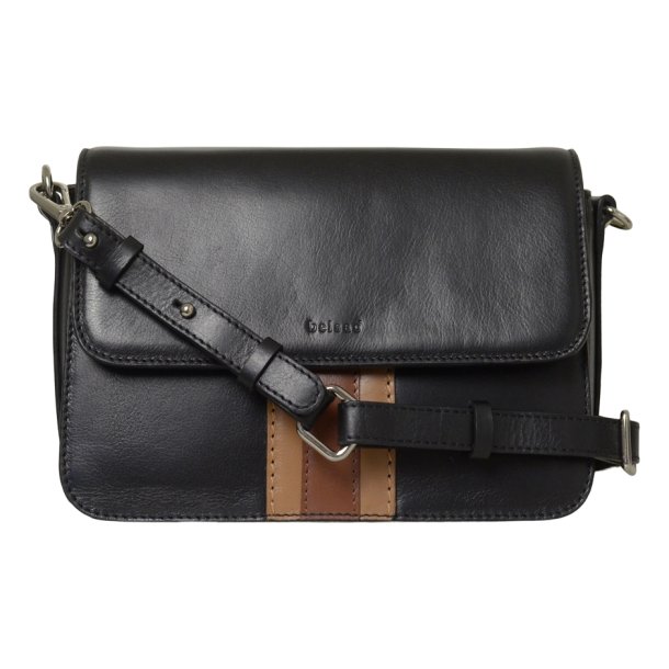 Nasha, Belsac sort crossbody i skind med lodrette striber i  kontrastfarver