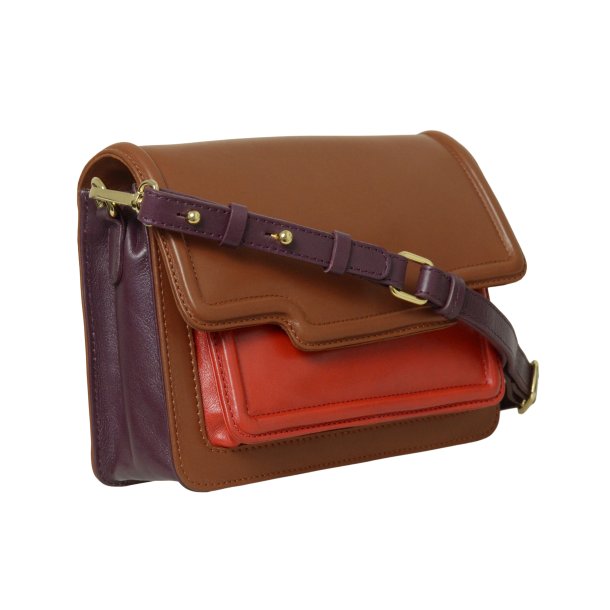 Belsac Nede maroon/red crossbody i bldt skind med rummelig forlomme til mobil. 
