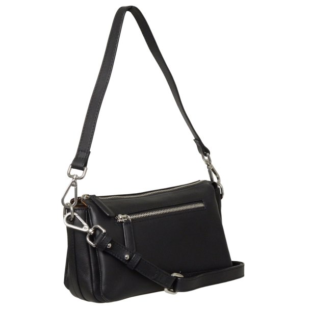 Nora, Belsac crossbody i sort med skulderrem og lang regulerbar rem