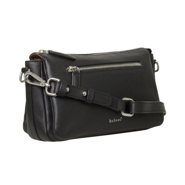 Nora, Belsac crossbody i sort med skulderrem og lang regulerbar rem
