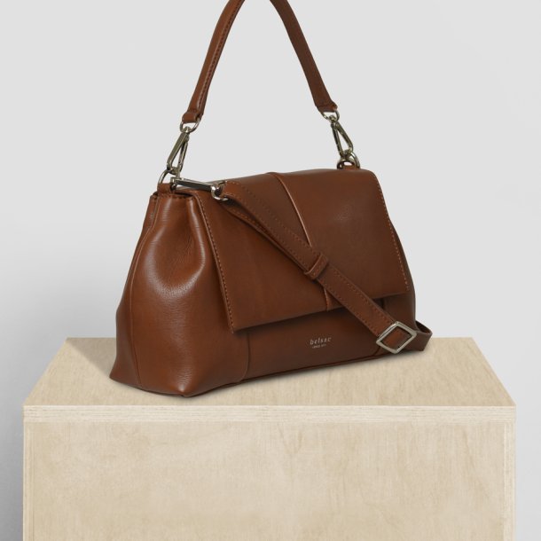 Odessa, Belsac cognac rummelig skuldertaske i skind med bde lang og kort rem