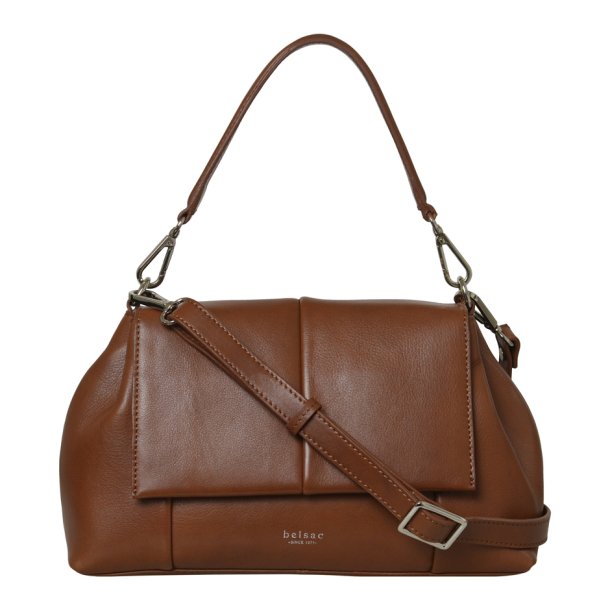 Odessa, Belsac cognac rummelig skuldertaske i skind med bde lang og kort rem