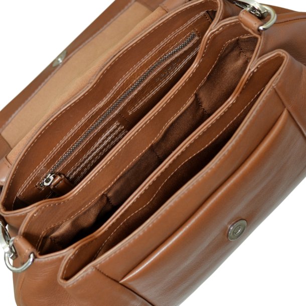 Odessa, Belsac cognac rummelig skuldertaske i skind med bde lang og kort rem