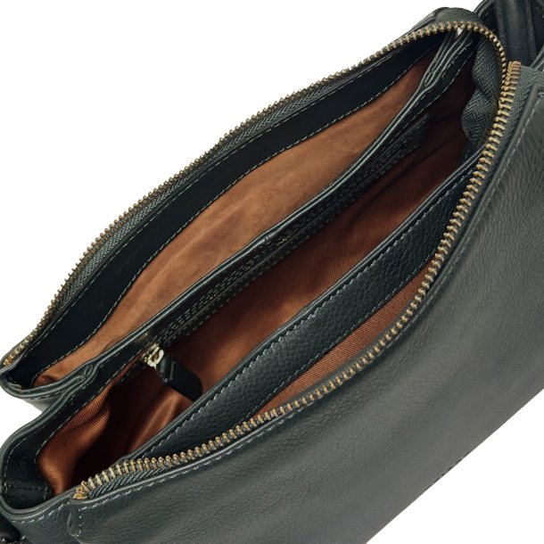 Palina, Belsac grn skuldertaske i skind med kraftig skulderrem