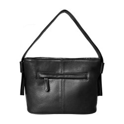 Pamila, Belsac sort crossbody/skuldertaske i skind med kraftig rem og fast bund