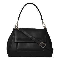 Papaya, Belsac sort crossbody/skuldertaske i skind med overslag og fast bund