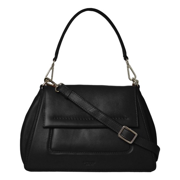 Papaya, Belsac sort crossbody/skuldertaske i skind med overslag og fast bund