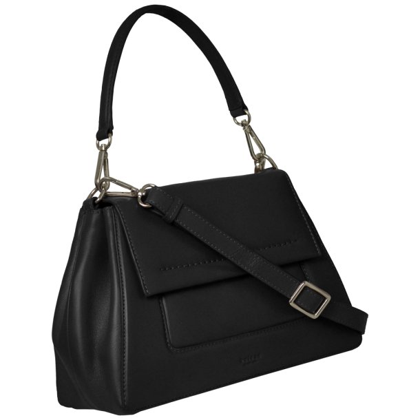Papaya, Belsac sort crossbody/skuldertaske i skind med overslag og fast bund