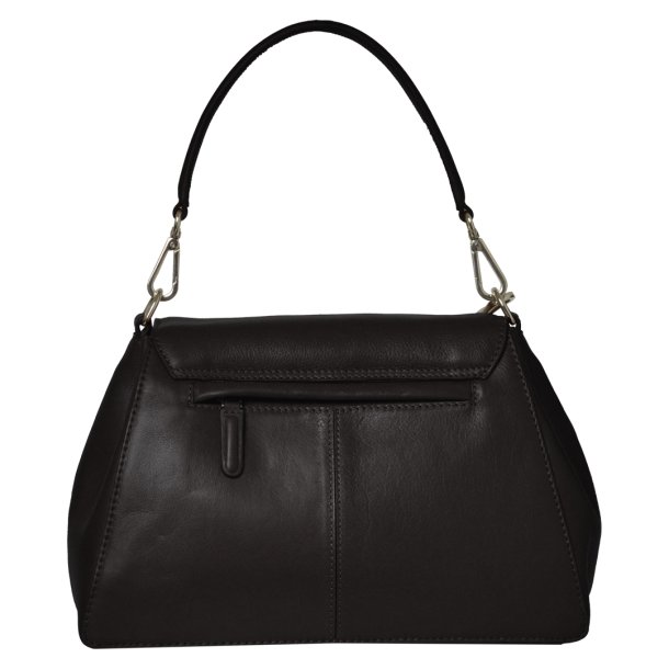 Papaya, Belsac sort crossbody/skuldertaske i skind med overslag og fast bund