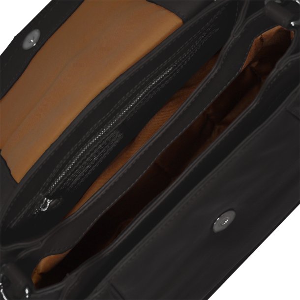 Papaya, Belsac sort crossbody/skuldertaske i skind med overslag og fast bund