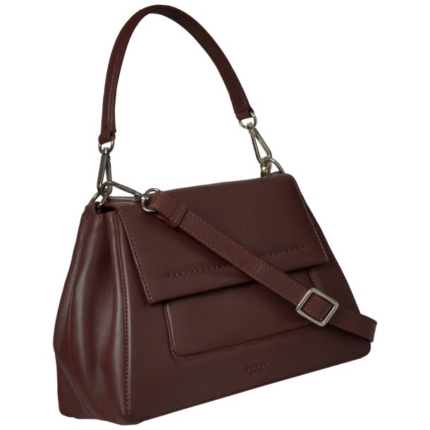 Papaya, Belsac varm brun crossbody/skuldertaske i skind med overslag og fast bund