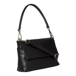 Paulina, Belsac sort crossbody/skuldertaske i bl�dt skind med overslag og aftagelig rem