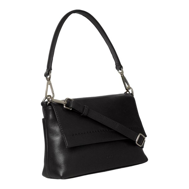 Paulina, Belsac sort crossbody/skuldertaske i bl�dt skind med overslag og aftagelig rem