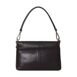 Paulina, Belsac mrkebrun crossbody/skuldertaske i bldt skind med overslag og aftagelig rem