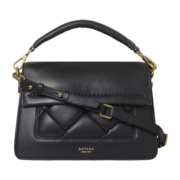 Penny, Belsac sort crossbody/h�ndtaske i skind med overslag