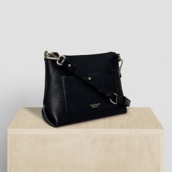 Rola, Belsac sort crossbody i skind med frontlomme og lang regulerbar rem