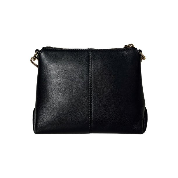 Rola, Belsac sort crossbody i skind med frontlomme og lang regulerbar rem
