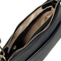 Rola, Belsac sort crossbody i skind med frontlomme og lang regulerbar rem