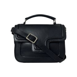 Raquel, Belsac sort hndtaske/crossbody i skind med overslag og lang regulerbar rem