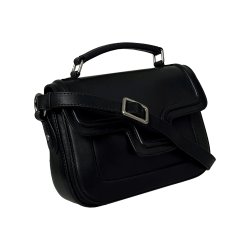 Raquel, Belsac sort hndtaske/crossbody i skind med overslag og lang regulerbar rem