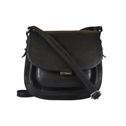 Nazma, Belsac sort crossbody i skind med frontlomme og overslag