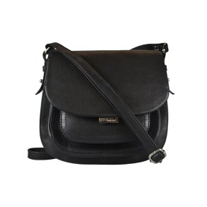 Nazma, Belsac sort crossbody i skind med frontlomme og overslag
