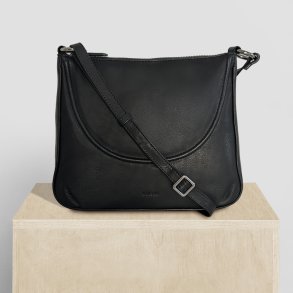 Lelu, Belsac sort skuldertaske/h�ndtaske i skind med kraftig skulderrem og toplynl�s