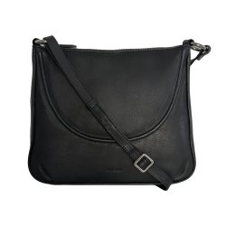 Lelu, Belsac sort skuldertaske/håndtaske i skind med kraftig skulderrem og toplynlås