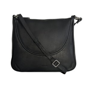 Lelu, Belsac sort skuldertaske/h�ndtaske i skind med kraftig skulderrem og toplynl�s