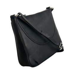 Lelu, Belsac sort skuldertaske/håndtaske i skind med kraftig skulderrem og toplynlås