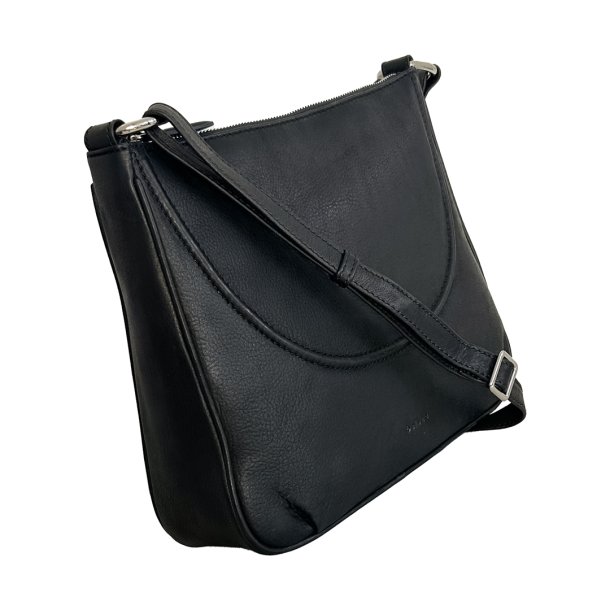 Lelu, Belsac sort skuldertaske/håndtaske i skind med kraftig skulderrem og toplynlås