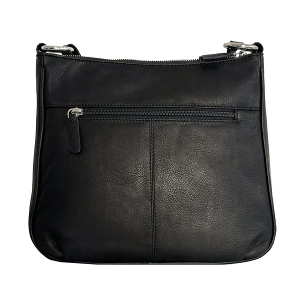 Lelu, Belsac sort skuldertaske/håndtaske i skind med kraftig skulderrem og toplynlås