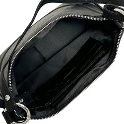 Lelu, Belsac sort skuldertaske/håndtaske i skind med kraftig skulderrem og toplynlås