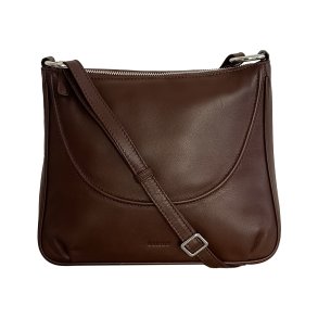 Lelu, Belsac brun skuldertaske/h�ndtaske i skind med kraftig skulderrem og toplynl�s