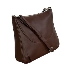 Lelu, Belsac brun skuldertaske/håndtaske i skind med kraftig skulderrem og toplynlås