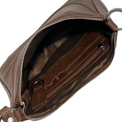 Lelu, Belsac brun skuldertaske/håndtaske i skind med kraftig skulderrem og toplynlås