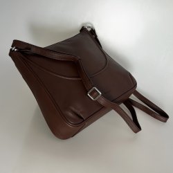 Lelu, Belsac brun skuldertaske/håndtaske i skind med kraftig skulderrem og toplynlås
