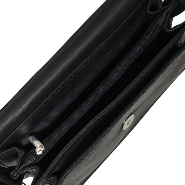 Thelma, Belsac sort crossbody i skind med flere rum og overslag