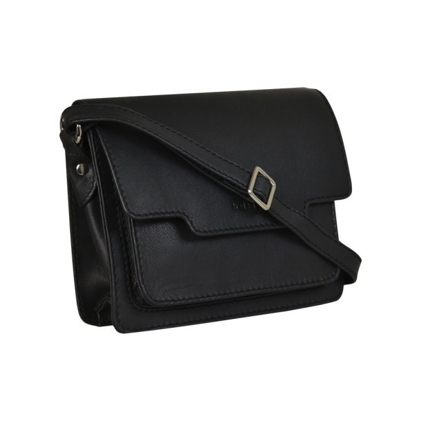 Thelma, Belsac sort crossbody i skind med flere rum og overslag
