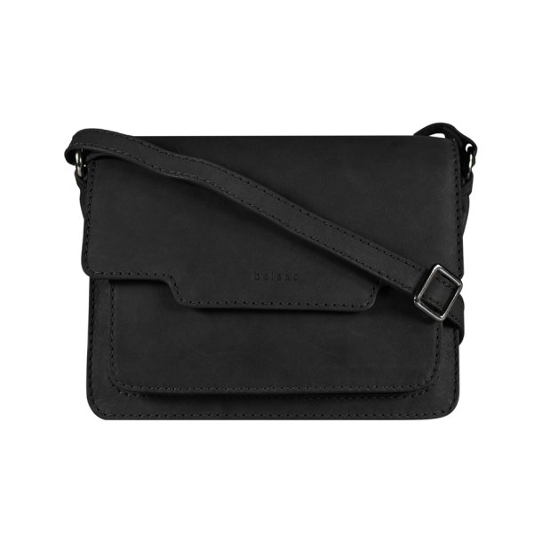 Thelma, Belsac sort crossbody i skind med flere rum og overslag