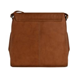 Briella, Belsac cognac crossbody i skind med kraftigt overslag og lang rem