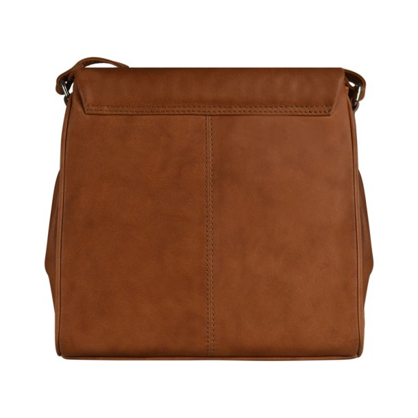 Briella, Belsac cognac crossbody i skind med kraftigt overslag og lang rem