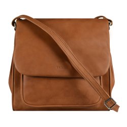 Briella, Belsac cognac crossbody i skind med kraftigt overslag og lang rem