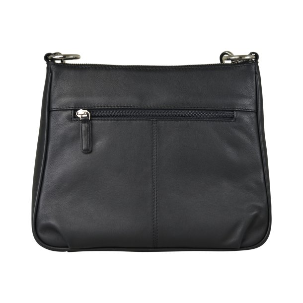 Chathrina, Belsac sort crossbody i skind med frontlomme og lang rem